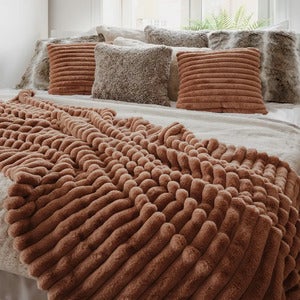 Stripy Pledd Cognac