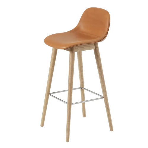 Fiber barstol høy Wood Base - 75 cm - Refine Leather Cognac Oak
